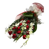 Order Rakhi with White Orchids 12 Red Roses Flower to India