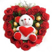 Send Rakhi Gift hamper Red Roses, Ferrero Rocher Teddy Heart