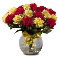 Rakhi and Red Yellow Carnation Vase 18 Flowers