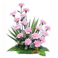 Online Rakhi with Pink Carnation Basket 18 Flowers to India