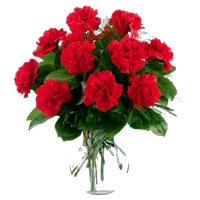 Buy Rakhi Online with Red Carnation Vase 12 Flowers