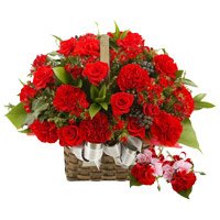 Online Rakhi Delivery with Red Roses and Carnation Basket