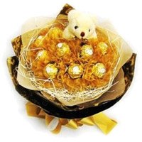 Rakhi hamper to India of 16 Pcs Ferrero Rocher 6 Inch Teddy Bouquet