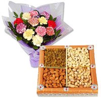 Rakhi with Mixed Carnation With Dry Fruits to India