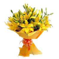 Get Rakhi with Yellow Lily Bouquet Delivery in India