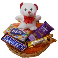 Best Rakhi Gift Delivery in India 6 Inches Teddy with Basket of Chocolates